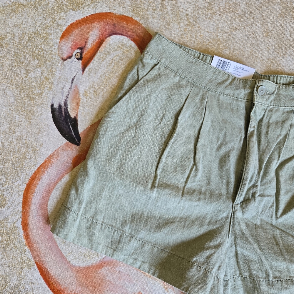 NWT Joie Pleated Shorts Cotton Linen Large Faded Cactus Green Tailor Relaxed Fit